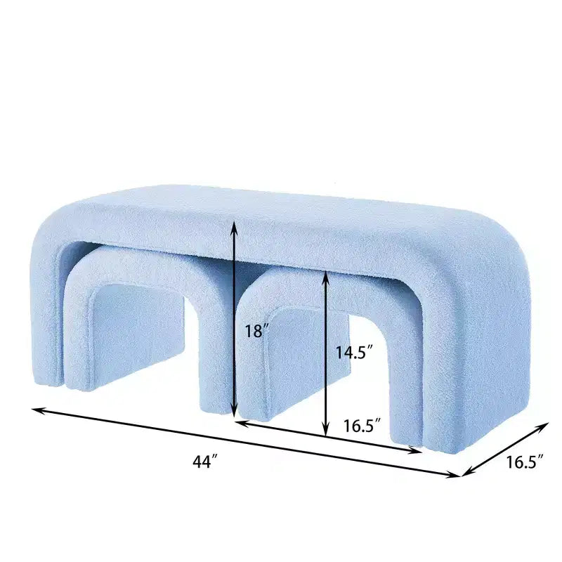 TUYOHW 44 Banc Ottoman moderne en forme de U pour salon, lot de 3, banc de bout de lit empilable, table d'appoint et tabourets en tissu Teddy doux