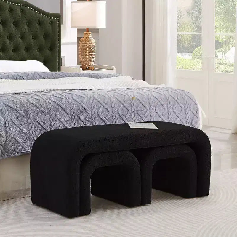 TUYOHW 44 Banc Ottoman moderne en forme de U pour salon, lot de 3, banc de bout de lit empilable, table d'appoint et tabourets en tissu Teddy doux