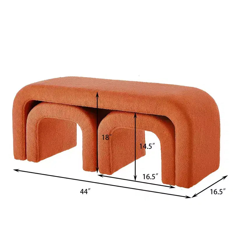 TUYOHW 44 Banc Ottoman moderne en forme de U pour salon, lot de 3, banc de bout de lit empilable, table d'appoint et tabourets en tissu Teddy doux