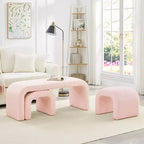 TUYOHW 44 Banc Ottoman moderne en forme de U pour salon, lot de 3, banc de bout de lit empilable, table d'appoint et tabourets en tissu Teddy doux