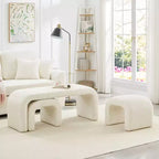 TUYOHW 44 Banc Ottoman moderne en forme de U pour salon, lot de 3, banc de bout de lit empilable, table d'appoint et tabourets en tissu Teddy doux