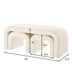 TUYOHW 44 Banc Ottoman moderne en forme de U pour salon, lot de 3, banc de bout de lit empilable, table d'appoint et tabourets en tissu Teddy doux