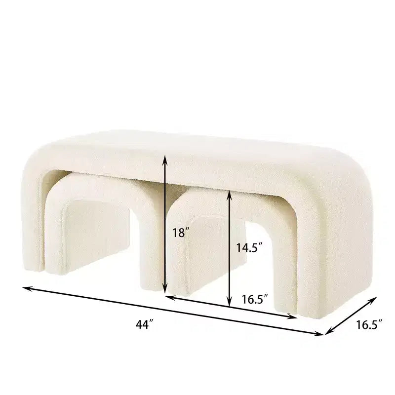 TUYOHW 44 Banc Ottoman moderne en forme de U pour salon, lot de 3, banc de bout de lit empilable, table d'appoint et tabourets en tissu Teddy doux