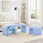 TUYOHW 44 Banc Ottoman moderne en forme de U pour salon, lot de 3, banc de bout de lit empilable, table d'appoint et tabourets en tissu Teddy doux