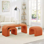 TUYOHW 44 Banc Ottoman moderne en forme de U pour salon, lot de 3, banc de bout de lit empilable, table d'appoint et tabourets en tissu Teddy doux