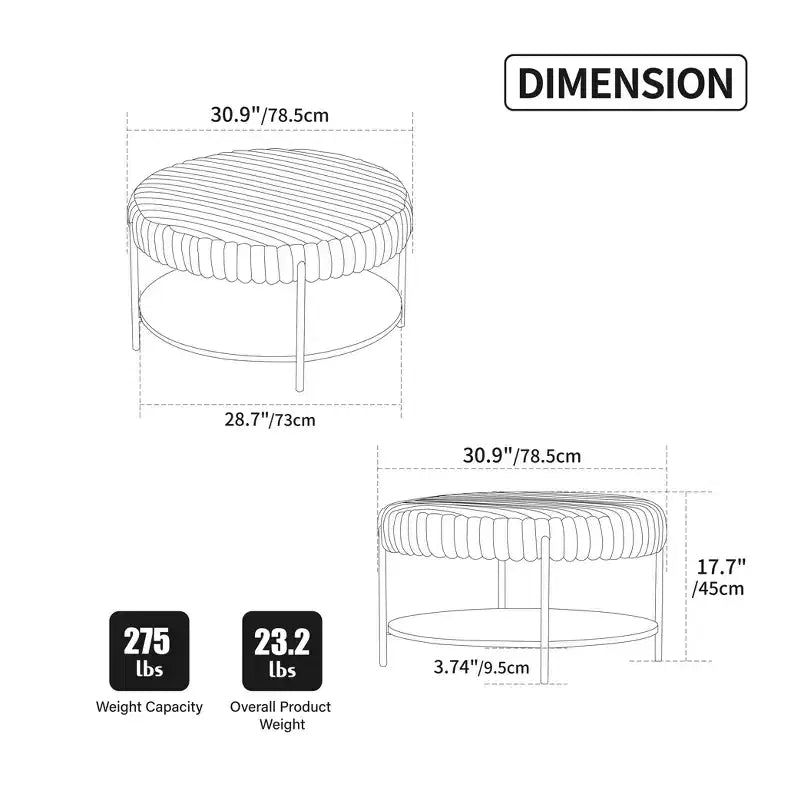 Table basse ronde TUYOHW 2 niveaux, pouf de rangement en fausse fourrure moelleuse de 78,5 cm pour le salon, table centrale élégante avec une capacité de 125 kg