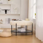 Table basse ronde TUYOHW 2 niveaux, pouf de rangement en fausse fourrure moelleuse de 78,5 cm pour le salon, table centrale élégante avec une capacité de 125 kg