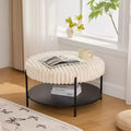 Table basse ronde TUYOHW 2 niveaux, pouf de rangement en fausse fourrure moelleuse de 78,5 cm pour le salon, table centrale élégante avec une capacité de 125 kg