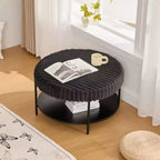 Table basse ronde TUYOHW 2 niveaux, pouf de rangement en fausse fourrure moelleuse de 78,5 cm pour le salon, table centrale élégante avec une capacité de 125 kg