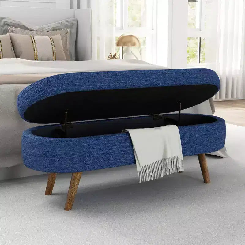 TUYOHW 43 Banc de Rangement Polyvalent Bout de Lit, Banc d'Entrée en Lin Doux, Pouf de Lit Élégant avec Pieds en Bois d'Hévéa, Capacité de 113 kg