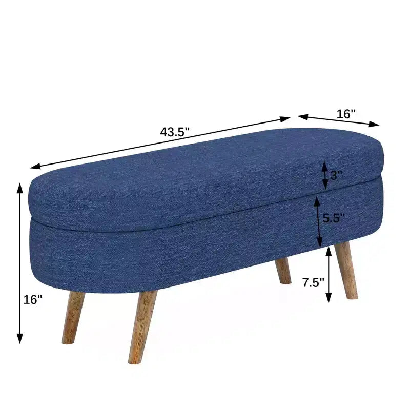 TUYOHW 43 Banc de Rangement Polyvalent Bout de Lit, Banc d'Entrée en Lin Doux, Pouf de Lit Élégant avec Pieds en Bois d'Hévéa, Capacité de 113 kg