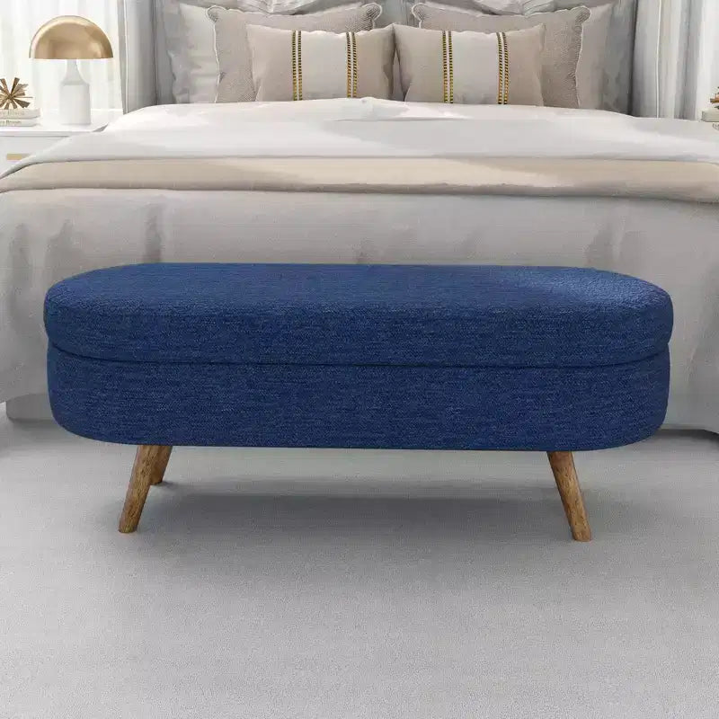 TUYOHW 43 Banc de Rangement Polyvalent Bout de Lit, Banc d'Entrée en Lin Doux, Pouf de Lit Élégant avec Pieds en Bois d'Hévéa, Capacité de 113 kg