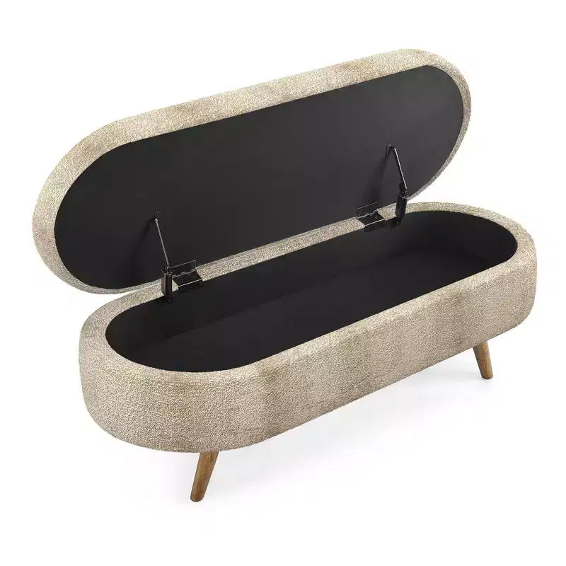 TUYOHW 43 Banc de Rangement Polyvalent Bout de Lit, Banc d'Entrée en Lin Doux, Pouf de Lit Élégant avec Pieds en Bois d'Hévéa, Capacité de 113 kg