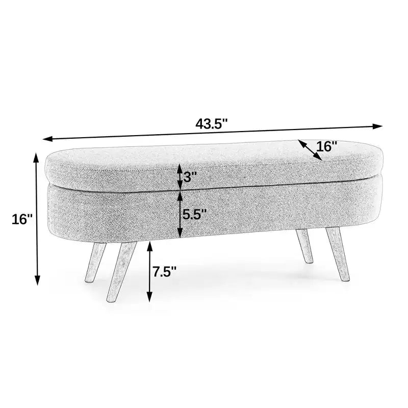TUYOHW 43 Banc de Rangement Polyvalent Bout de Lit, Banc d'Entrée en Lin Doux, Pouf de Lit Élégant avec Pieds en Bois d'Hévéa, Capacité de 113 kg