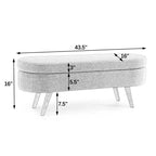 TUYOHW 43 Banc de Rangement Polyvalent Bout de Lit, Banc d'Entrée en Lin Doux, Pouf de Lit Élégant avec Pieds en Bois d'Hévéa, Capacité de 113 kg