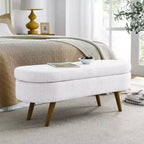TUYOHW 43 Banc de Rangement Polyvalent Bout de Lit, Banc d'Entrée en Lin Doux, Pouf de Lit Élégant avec Pieds en Bois d'Hévéa, Capacité de 113 kg