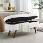 TUYOHW 43 Banc de Rangement Polyvalent Bout de Lit, Banc d'Entrée en Lin Doux, Pouf de Lit Élégant avec Pieds en Bois d'Hévéa, Capacité de 113 kg
