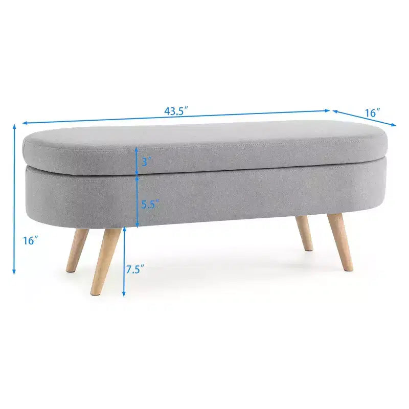TUYOHW 43 Banc de Rangement Polyvalent Bout de Lit, Banc d'Entrée en Lin Doux, Pouf de Lit Élégant avec Pieds en Bois d'Hévéa, Capacité de 113 kg