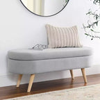 TUYOHW 43 Banc de Rangement Polyvalent Bout de Lit, Banc d'Entrée en Lin Doux, Pouf de Lit Élégant avec Pieds en Bois d'Hévéa, Capacité de 113 kg