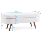 TUYOHW 43 Banc de Rangement Polyvalent Bout de Lit, Banc d'Entrée en Lin Doux, Pouf de Lit Élégant avec Pieds en Bois d'Hévéa, Capacité de 113 kg