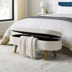 TUYOHW 43 Banc de Rangement Polyvalent Bout de Lit, Banc d'Entrée en Lin Doux, Pouf de Lit Élégant avec Pieds en Bois d'Hévéa, Capacité de 113 kg