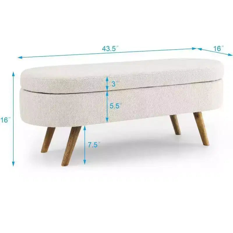 TUYOHW 43 Banc de Rangement Polyvalent Bout de Lit, Banc d'Entrée en Lin Doux, Pouf de Lit Élégant avec Pieds en Bois d'Hévéa, Capacité de 113 kg