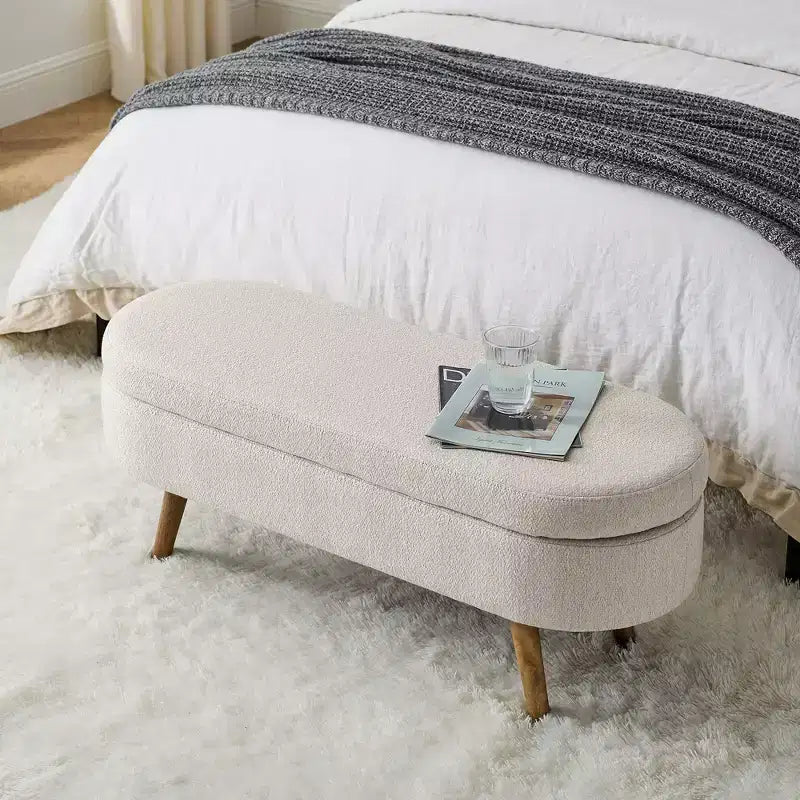 TUYOHW 43 Banc de Rangement Polyvalent Bout de Lit, Banc d'Entrée en Lin Doux, Pouf de Lit Élégant avec Pieds en Bois d'Hévéa, Capacité de 113 kg