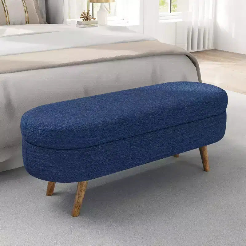 TUYOHW 43 Banc de Rangement Polyvalent Bout de Lit, Banc d'Entrée en Lin Doux, Pouf de Lit Élégant avec Pieds en Bois d'Hévéa, Capacité de 113 kg