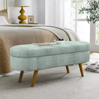 TUYOHW 43 Banc de Rangement Polyvalent Bout de Lit, Banc d'Entrée en Lin Doux, Pouf de Lit Élégant avec Pieds en Bois d'Hévéa, Capacité de 113 kg
