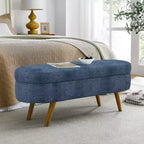TUYOHW 43 Banc de Rangement Polyvalent Bout de Lit, Banc d'Entrée en Lin Doux, Pouf de Lit Élégant avec Pieds en Bois d'Hévéa, Capacité de 113 kg