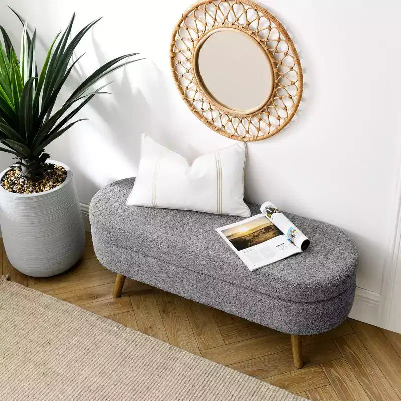 TUYOHW 43 Banc de Rangement Polyvalent Bout de Lit, Banc d'Entrée en Lin Doux, Pouf de Lit Élégant avec Pieds en Bois d'Hévéa, Capacité de 113 kg