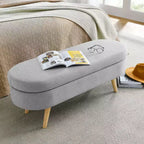 TUYOHW 43 Banc de Rangement Polyvalent Bout de Lit, Banc d'Entrée en Lin Doux, Pouf de Lit Élégant avec Pieds en Bois d'Hévéa, Capacité de 113 kg