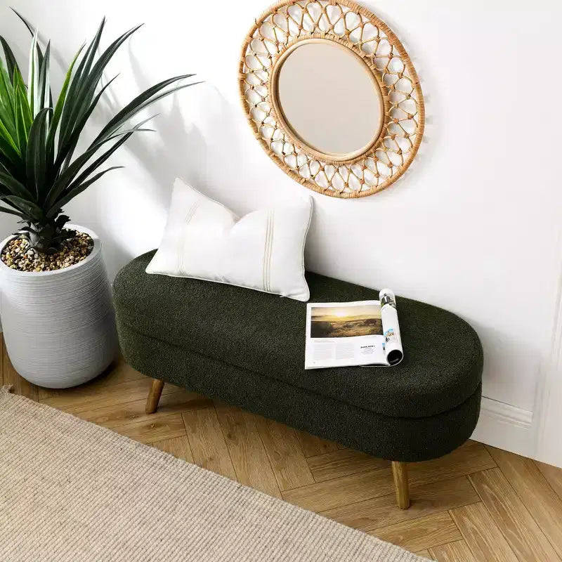 TUYOHW 43 Banc de Rangement Polyvalent Bout de Lit, Banc d'Entrée en Lin Doux, Pouf de Lit Élégant avec Pieds en Bois d'Hévéa, Capacité de 113 kg