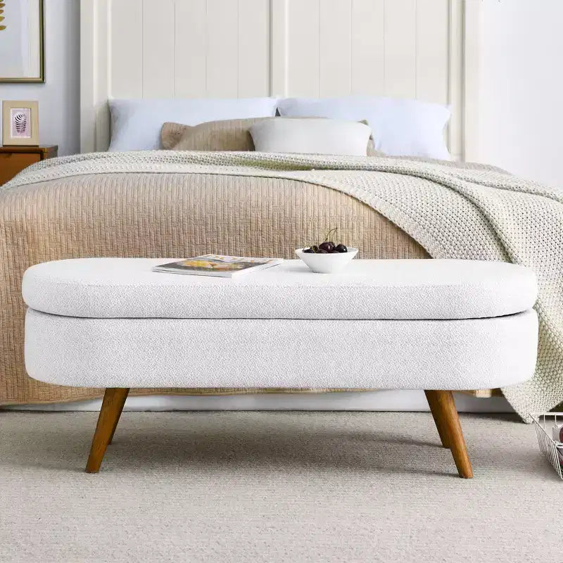 TUYOHW 43 Versatile End-of-Bed Ottoman Bench with Storage,Soft Linen Entryway Bench,Chic Bed Ottoman with Rubberwood Legs,250lbs Capacity