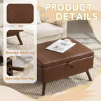 TUYOHW 23.2 Pouf de rangement mi-siècle pour salon et chambre, repose-pieds polyvalent, pouf de table basse en cuir PU, capacité de 180 kg