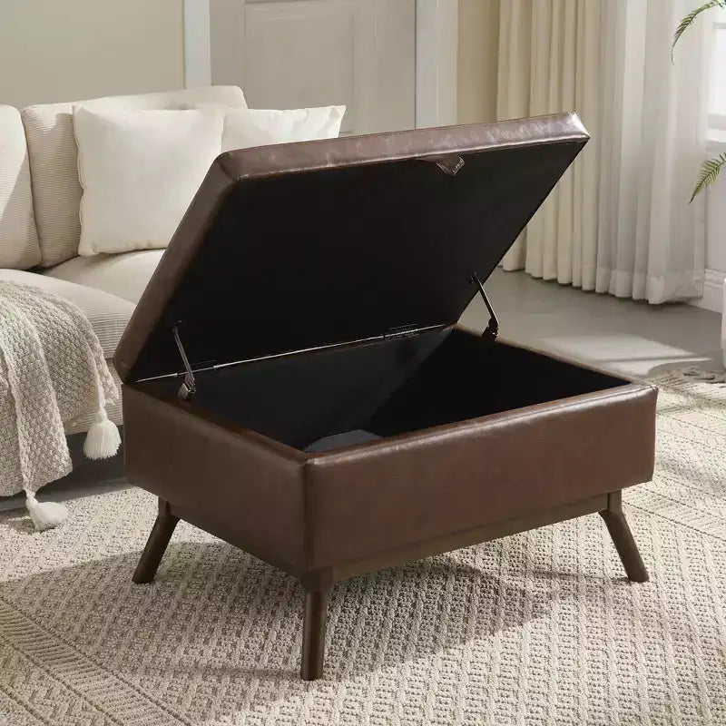 TUYOHW 23.2 Pouf de rangement mi-siècle pour salon et chambre, repose-pieds polyvalent, pouf de table basse en cuir PU, capacité de 180 kg