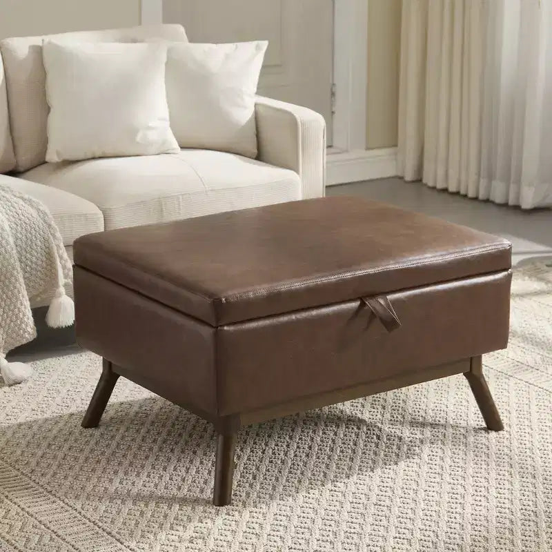 TUYOHW 23.2 Mid-Century Storage Ottoman for Living Room & Bedroom,Versatile Footstool,PU Leather Coffee Table Ottoman,400lbs Capacity