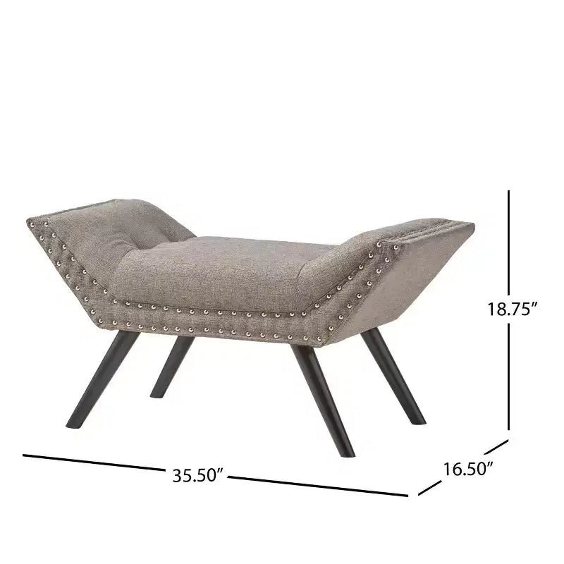 TUYOHW 35.5 Banc Ottoman Vintage Capitonnage à Boutons,Banc de Bout de Lit d'Appoint pour Chambre et Salon,Pieds en Bois de Bouleau et Clous Décoratifs,Gris