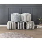 TUYOHW Pouf carré 16H, ottoman jacquard chic pour salon, repose-pieds antidérapant, chaise pouf, capacité 136 kg, rayures blanches