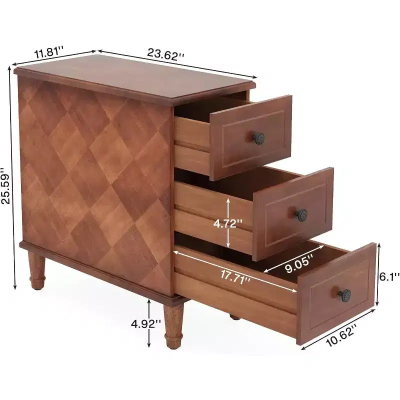 Table d'appoint Lantine Wood, Table d'appoint étroite entièrement assemblée avec tiroirs, Table de chevet fine pour petits espaces, Salon, Chambre à coucher, Marron