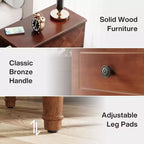 Table d'appoint Lantine Wood, Table d'appoint étroite entièrement assemblée avec tiroirs, Table de chevet fine pour petits espaces, Salon, Chambre à coucher, Marron