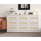 Commode 9 tiroirs en rotin avec station de recharge, commode de style rustique, grand organisateur de rangement pour chambre, salon, entrée