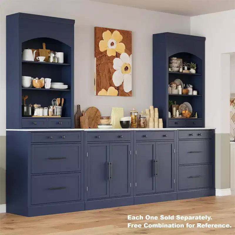 TUYOHW Armoire de cuisine autonome, buffet avec plateau en faux marbre, 2 étagères réglables, tiroir coulissant, buffet de rangement pour salle à manger