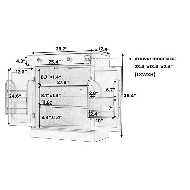 TUYOHW Armoire de cuisine autonome, buffet avec plateau en faux marbre, 2 étagères réglables, tiroir coulissant, buffet de rangement pour salle à manger