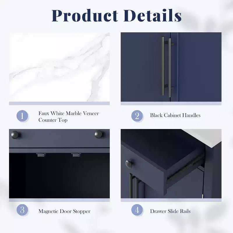 TUYOHW Armoire de cuisine autonome, buffet avec plateau en faux marbre, 2 étagères réglables, tiroir coulissant, buffet de rangement pour salle à manger