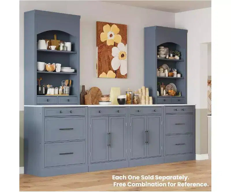 TUYOHW Armoire de cuisine autonome, buffet avec plateau en faux marbre, 2 étagères réglables, tiroir coulissant, buffet de rangement pour salle à manger