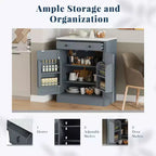 TUYOHW Armoire de cuisine autonome, buffet avec plateau en faux marbre, 2 étagères réglables, tiroir coulissant, buffet de rangement pour salle à manger