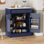 TUYOHW Armoire de cuisine autonome, buffet avec plateau en faux marbre, 2 étagères réglables, tiroir coulissant, buffet de rangement pour salle à manger
