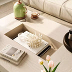 Table basse Famapy, grain de bois blanc, table d'appoint de canapé, capacité de charge de 176 lb, organisateur de rangement intégré, table basse rectangulaire/carrée