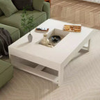 Table basse Famapy, grain de bois blanc, table d'appoint de canapé, capacité de charge de 176 lb, organisateur de rangement intégré, table basse rectangulaire/carrée